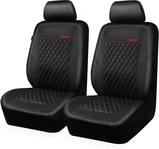 CAR PASS Quilting Leather Seat Cover for Front Seats, Black