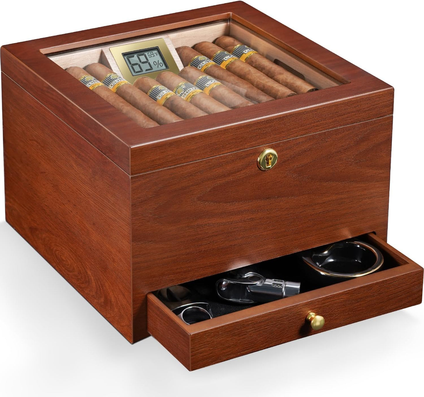 Flauno Cigar Humidor with Lock and Air Circulation System
