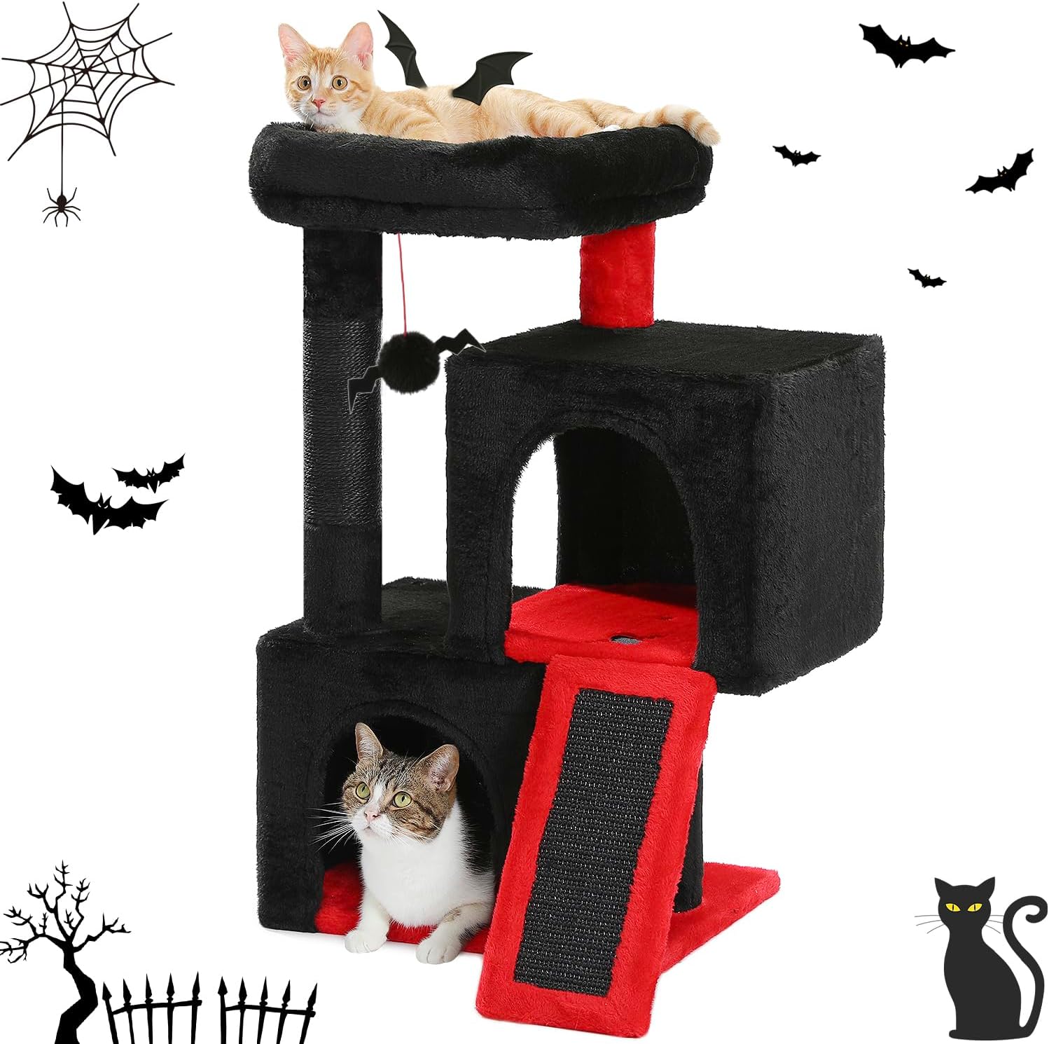 Gothic Cat Tree with Dual Condos and Padded Perch for Cats