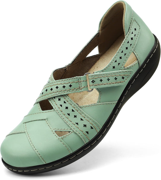 Irrefour Women's Classic Genuine Leather Casual Loafer Sandals