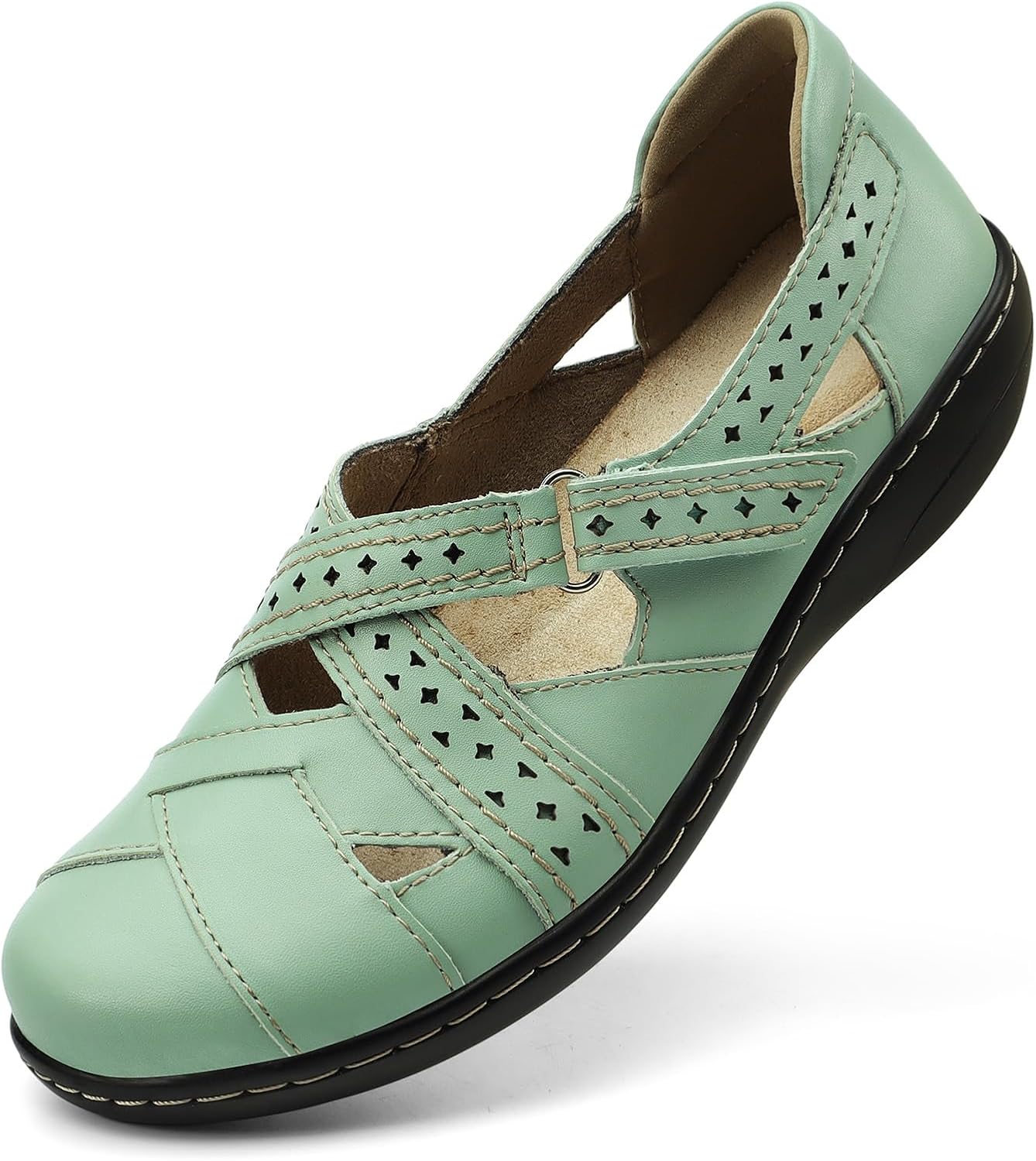 Irrefour Women's Classic Genuine Leather Casual Loafer Sandal