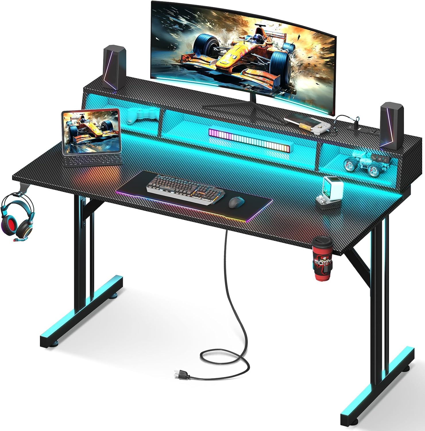 48 Gaming Desk with LED Lights & Power Outlets