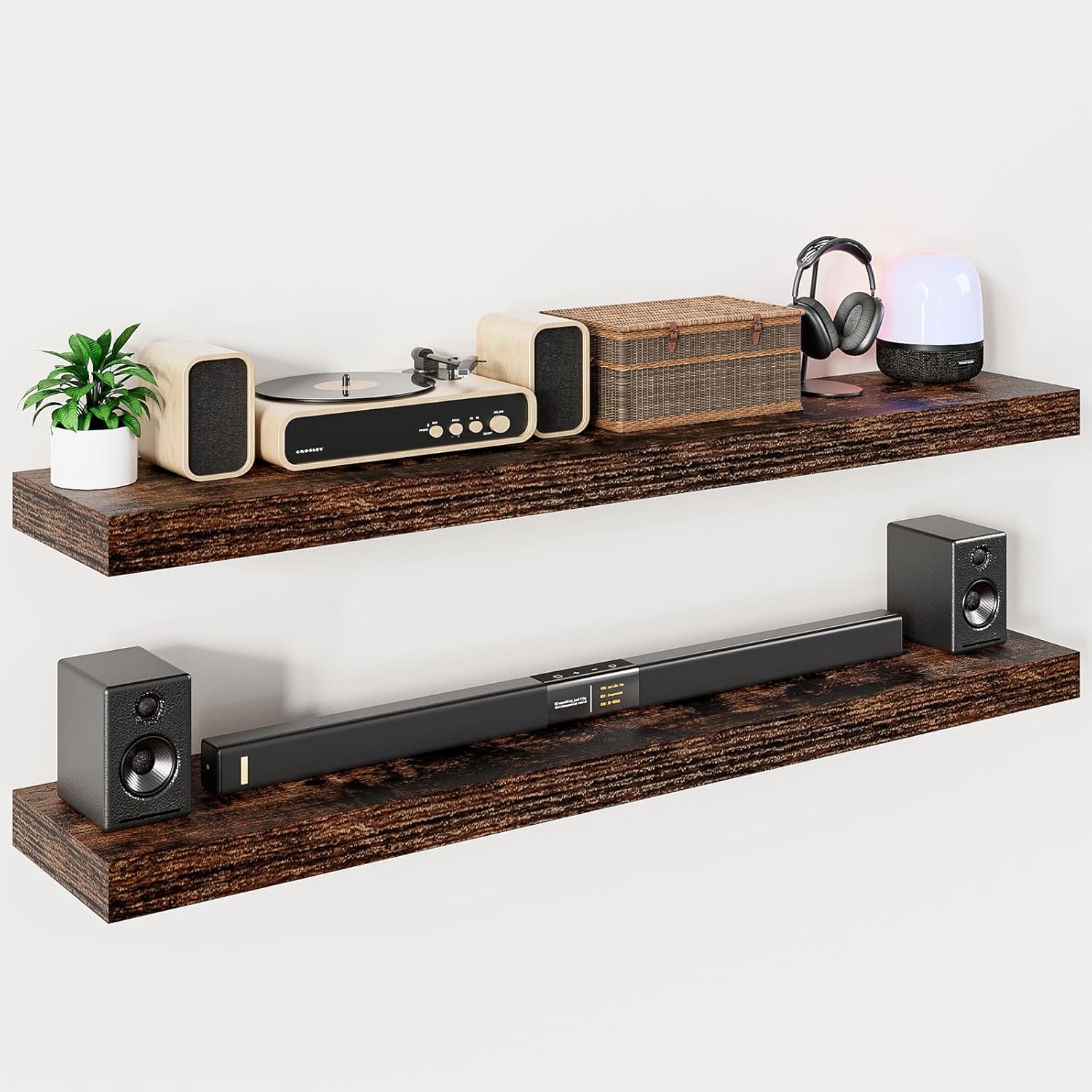 55 Inch Long Floating Shelves for Wall - Rustic Brown Set of 2