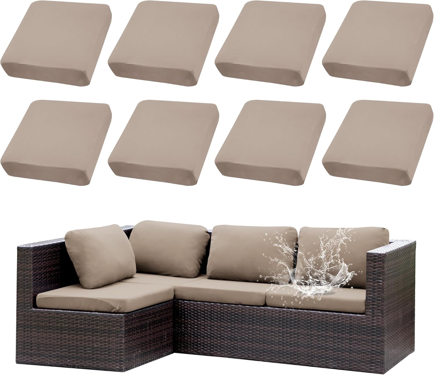8Pcs Stretch Patio Cushion Covers for Outdoor Furniture Protection