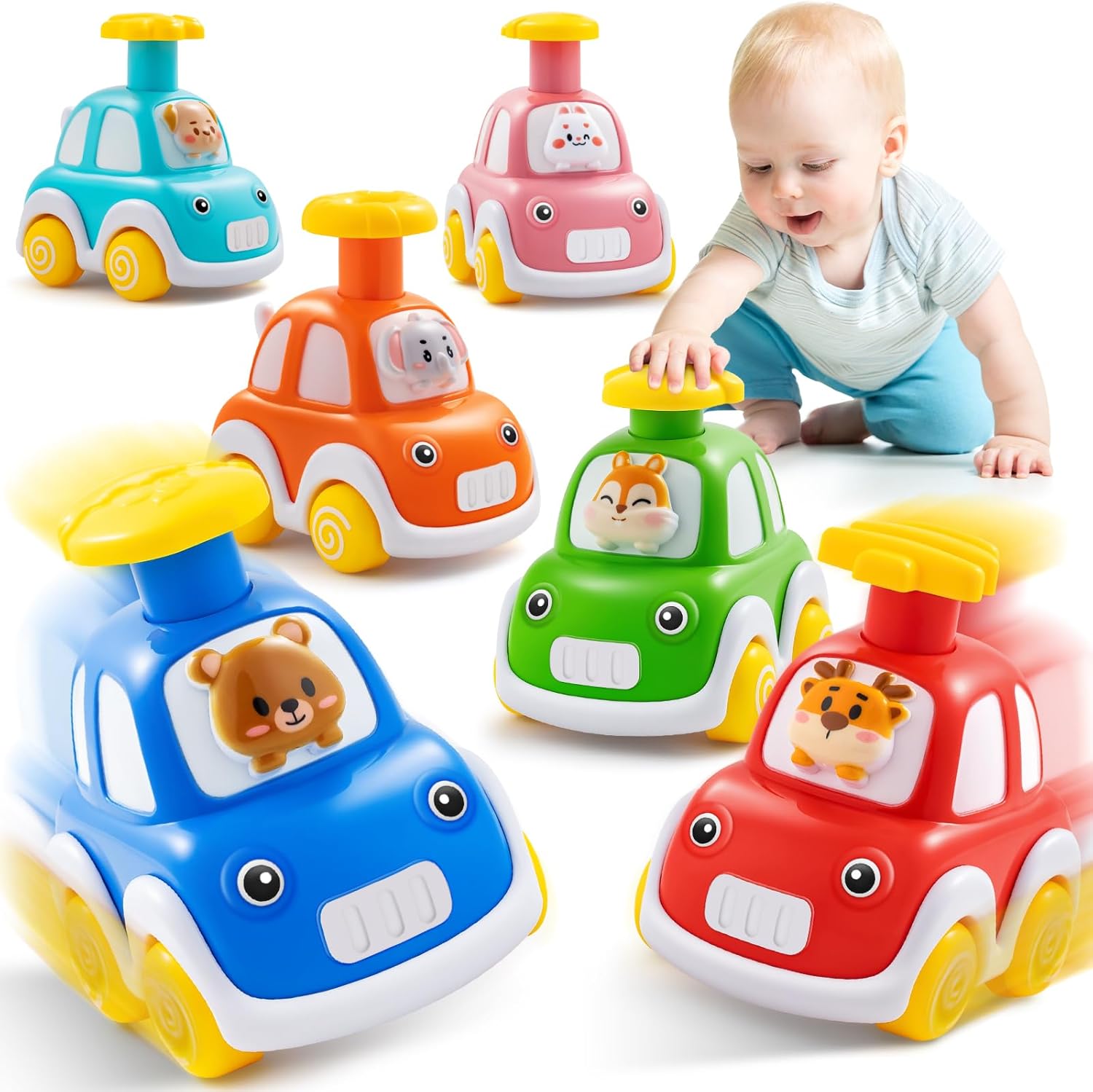 Press & Go Animal Baby Cars - First Birthday Gift for 1-2 Year Old Boys & Girls