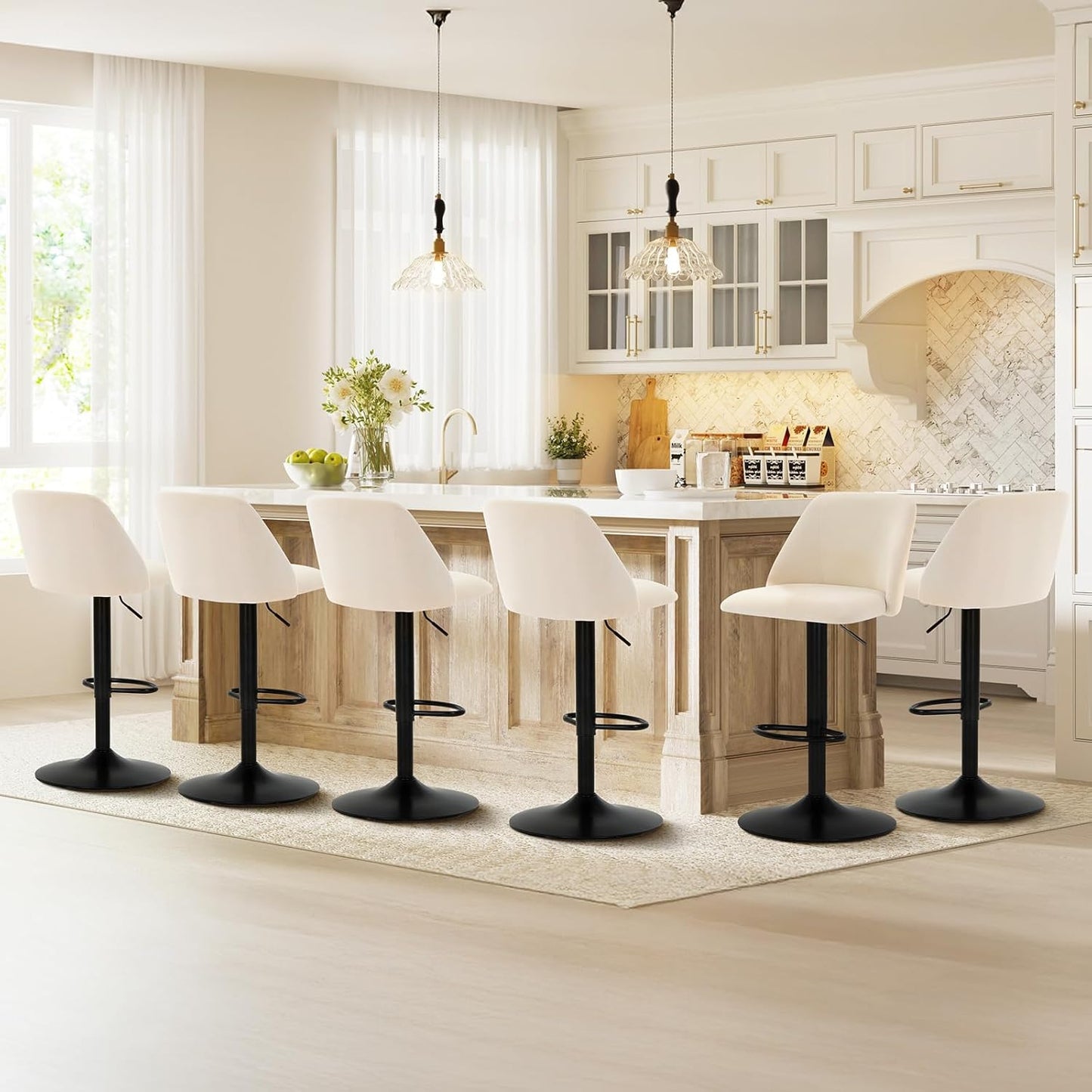 Modern Swivel Bar Stools Set of 6 with Adjustable Height