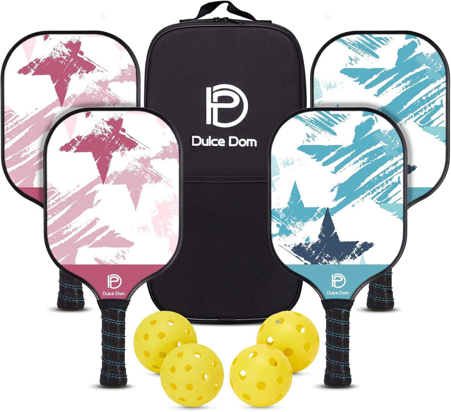 DULCE DOM Pickleball Paddles Set of 4 with Balls and Bag