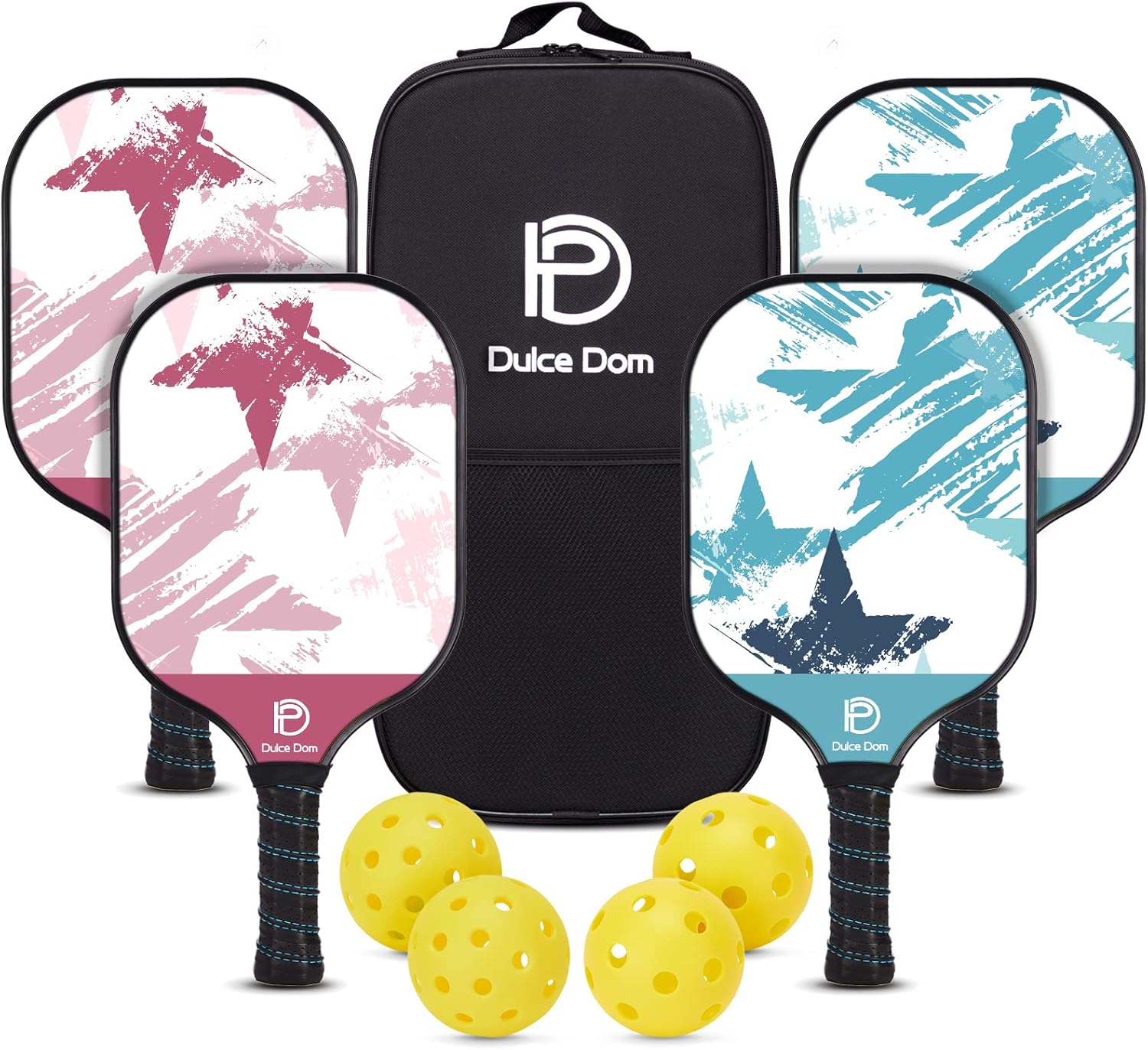 DULCE DOM Pickleball Paddles Set of 4 with Balls and Bag
