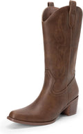 Women's Square Toe Cowgirl Boots Mid Calf - Embroidered Low Chunky