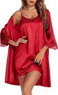 Satin Nightgown with Robe Set - Sexy Lace Cami 2-Piece Nightwear