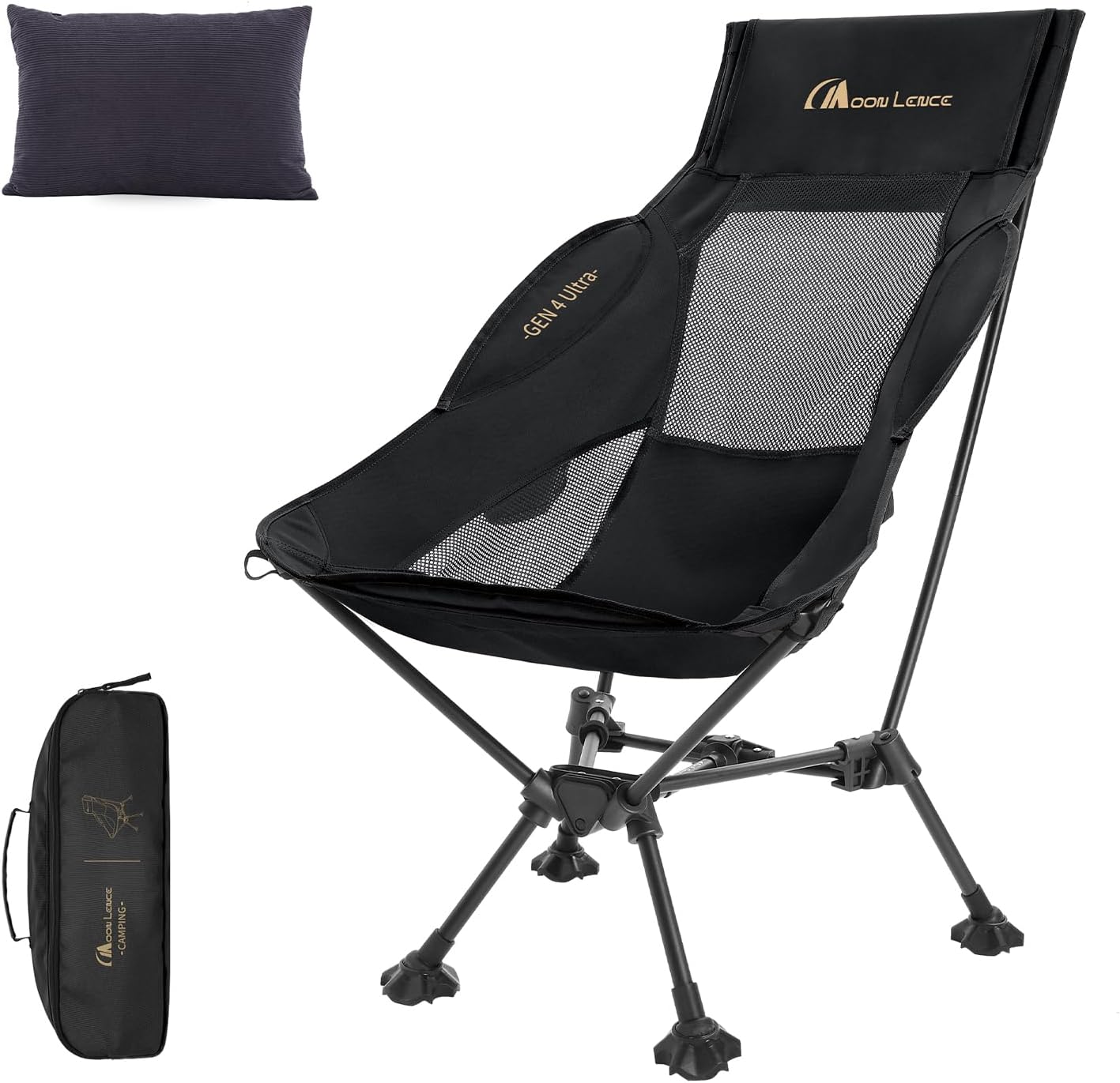 High Back Camping Chair with Pillow - 330lbs Capacity Folding