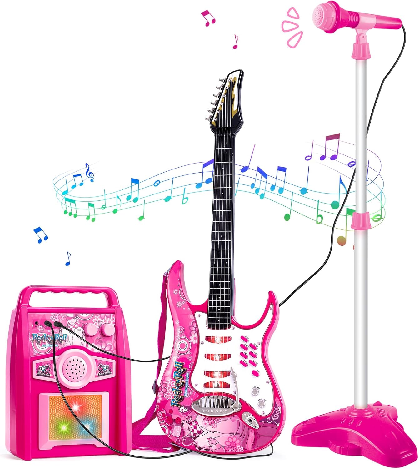 Musical Guitar Play Set for Kids - Adjustable Height Microphone & Amplifier