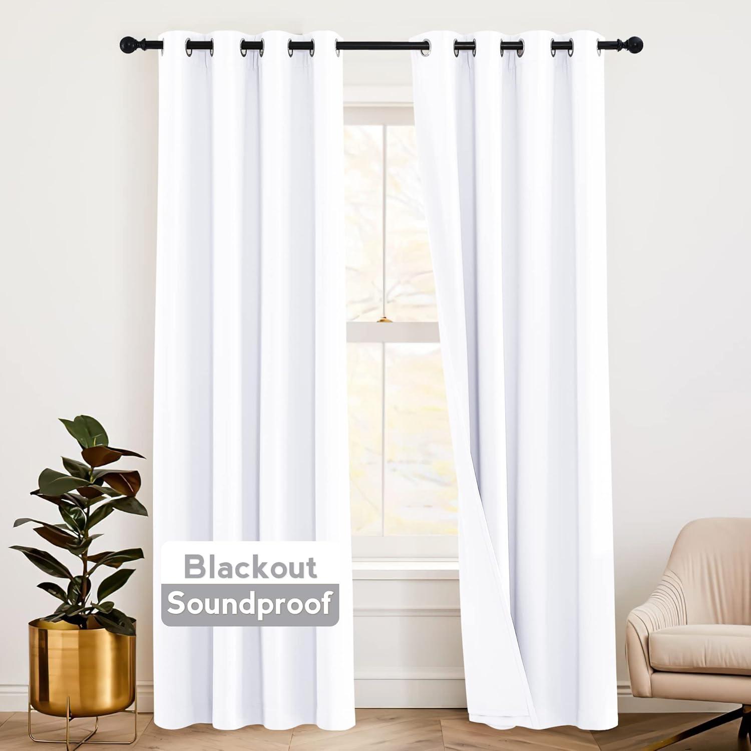 RYB HOME 3-in-1 Noise Blocker Curtains for Large Windows