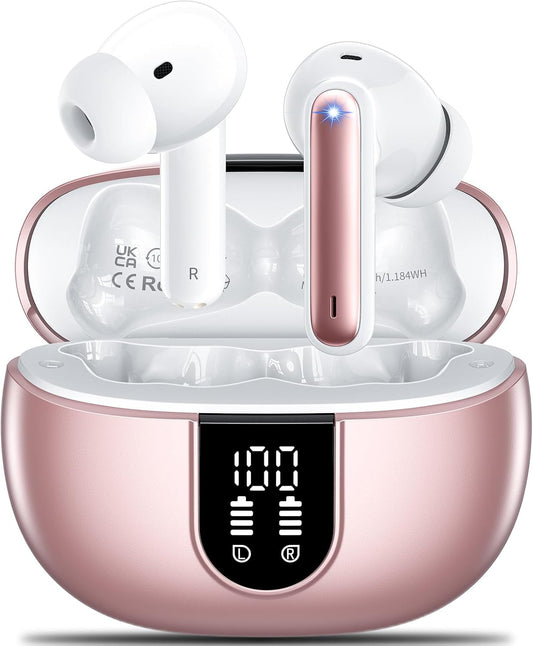 AOVOCE Wireless Earbuds: 4-Mic Noise Cancelling, Hi-Fi Stereo, LED Screen, 42h Playback
