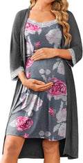 Ekouaer Women Lace Maternity Nursing Gown and 3/4 Sleeve Robe Set