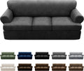 Dark Grey 4-Piece T Couch Cover - Leather Look Slipcovers for 3