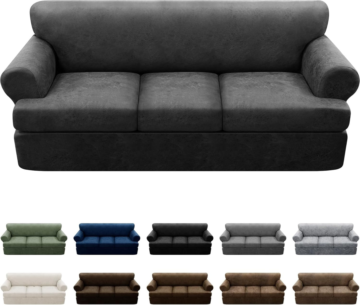 4-Piece T Couch Cover - Stylish Leather Look Slipcovers