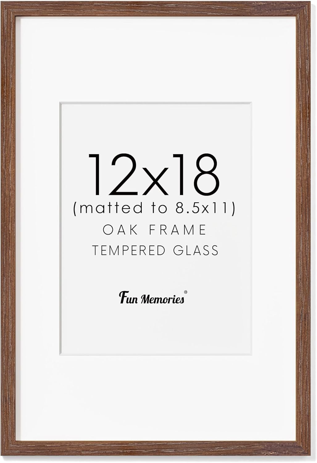 Solid Oak Wood Picture Frame 12x18 with Tempered Glass Finish