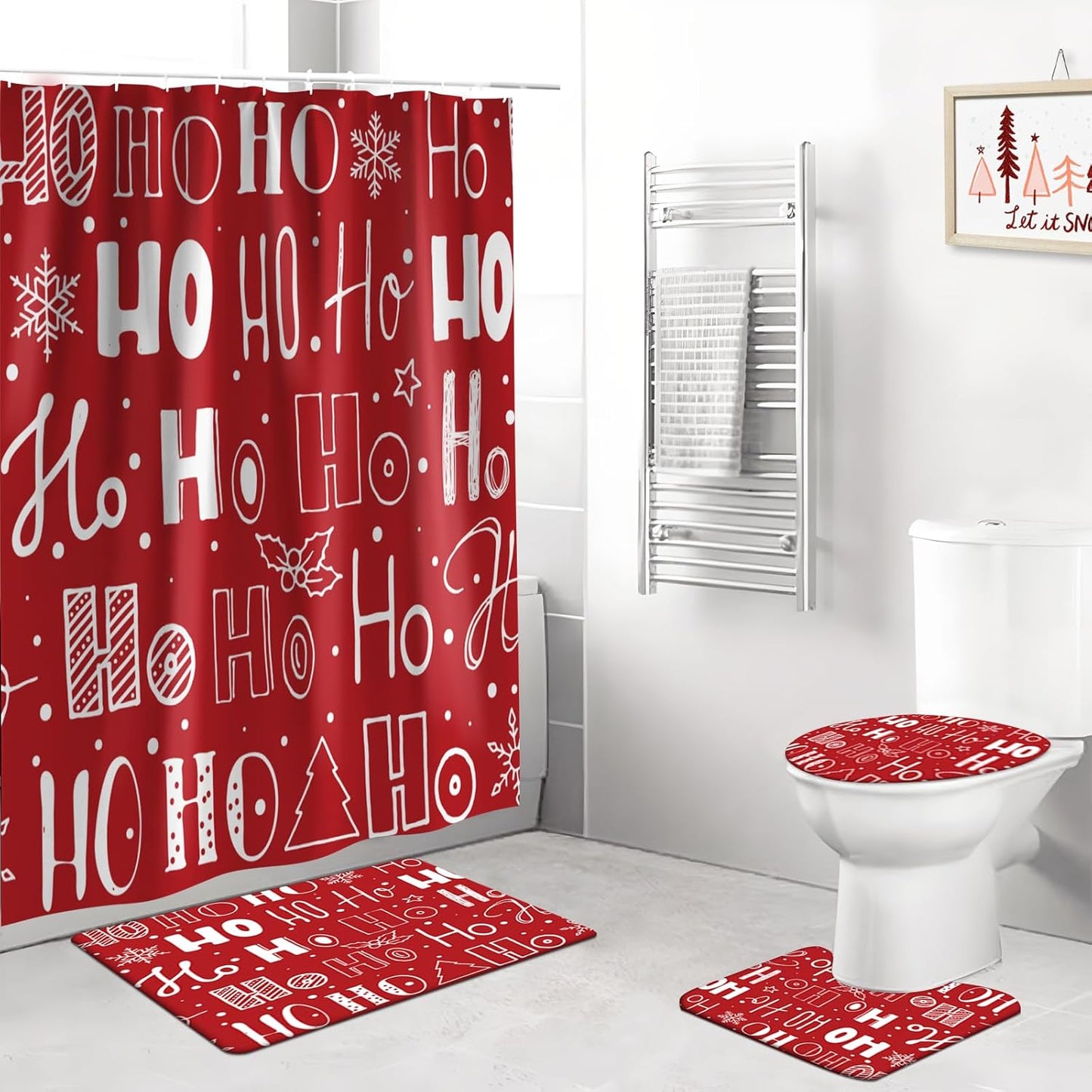 Christmas Bathroom Set: Non-Slip, Absorbent Rugs, Snowflake Design