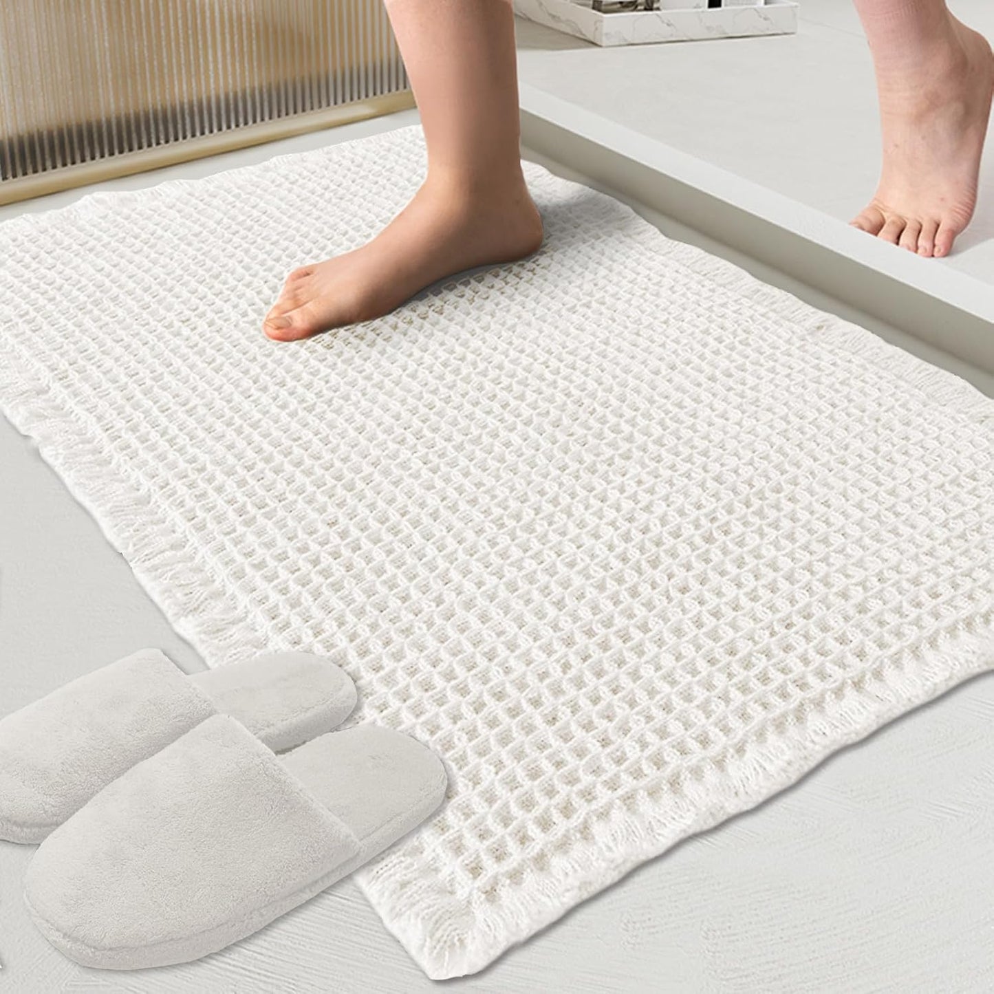 ZALL Waffle Bath Mat Super Absorbent Non Slip 24x48in Rug