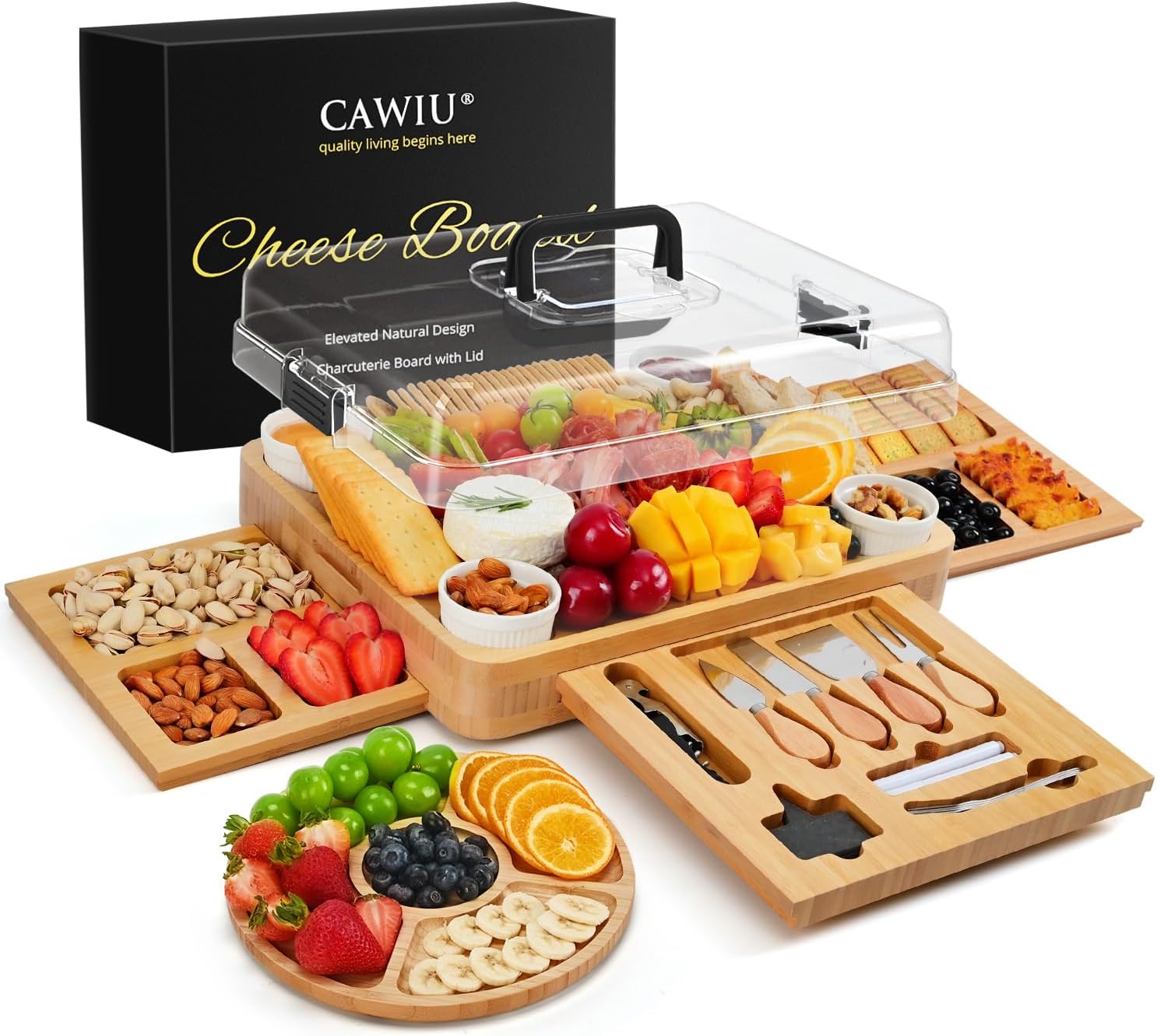 Large Bamboo Charcuterie Board with Lid for Stylish Serving