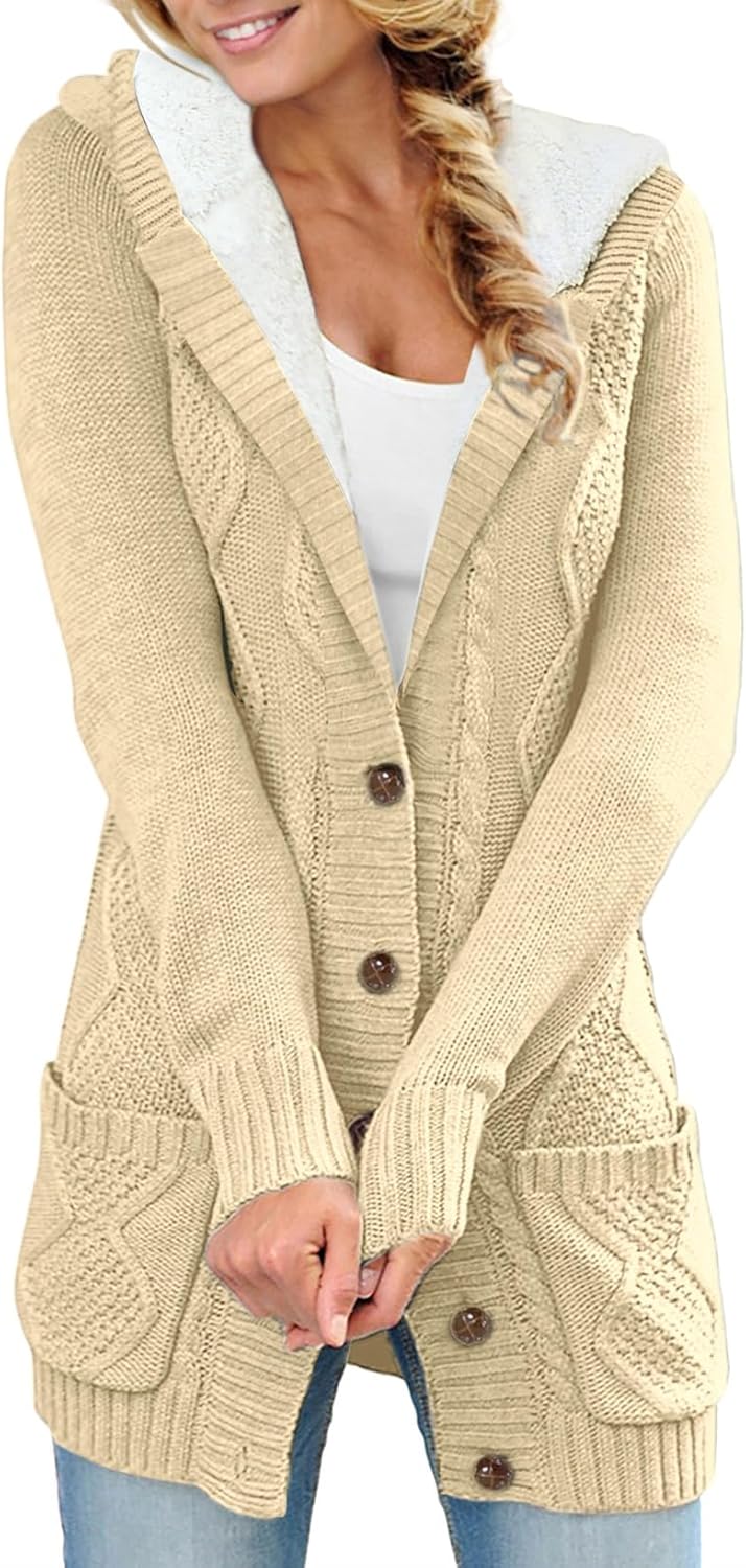 Sidefeel Women's Hooded Fleece Lined Cardigan for Winter Wear