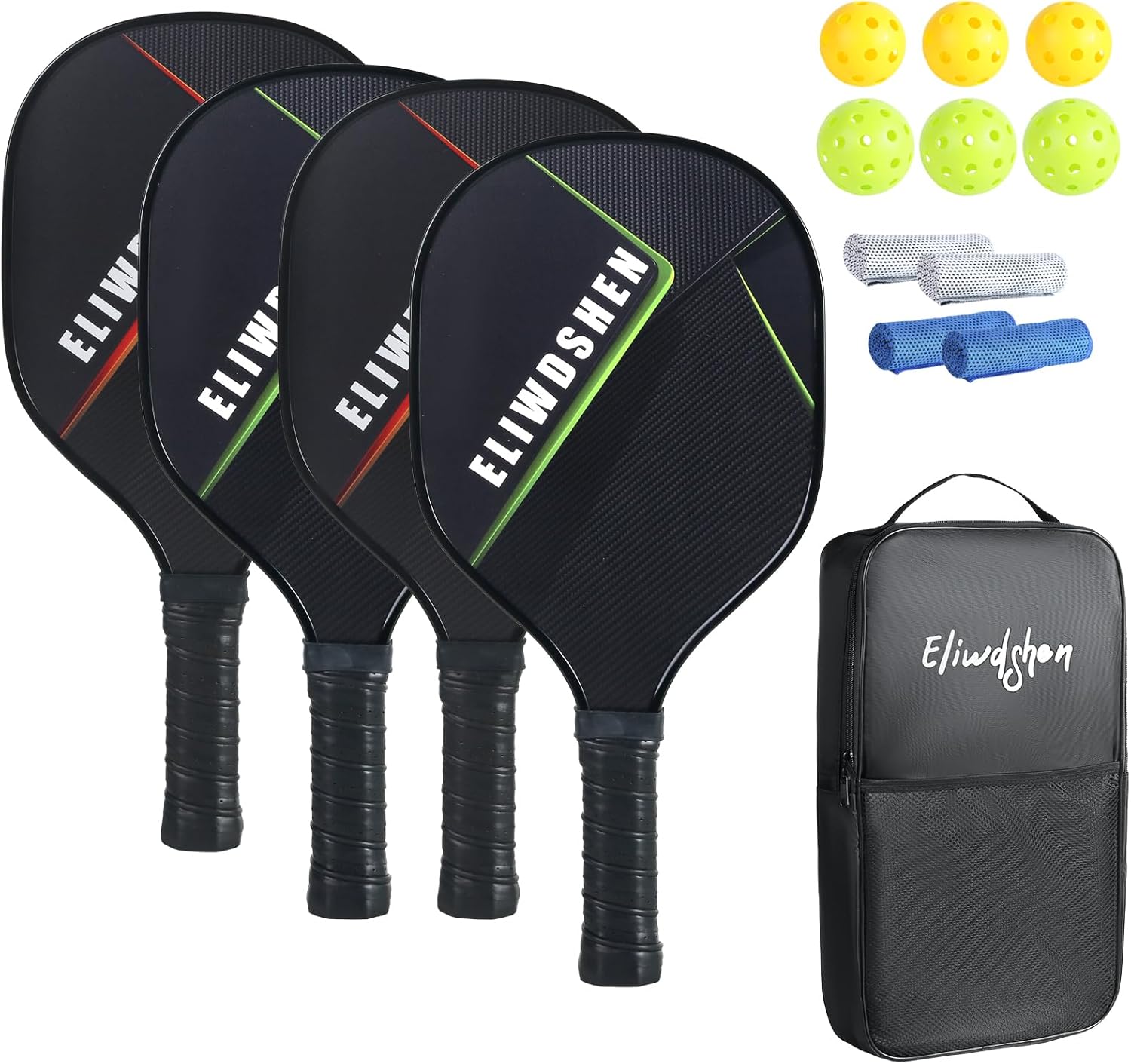 Eliwdshen Wood Pickle Paddles Set of 4 with Balls & Bag