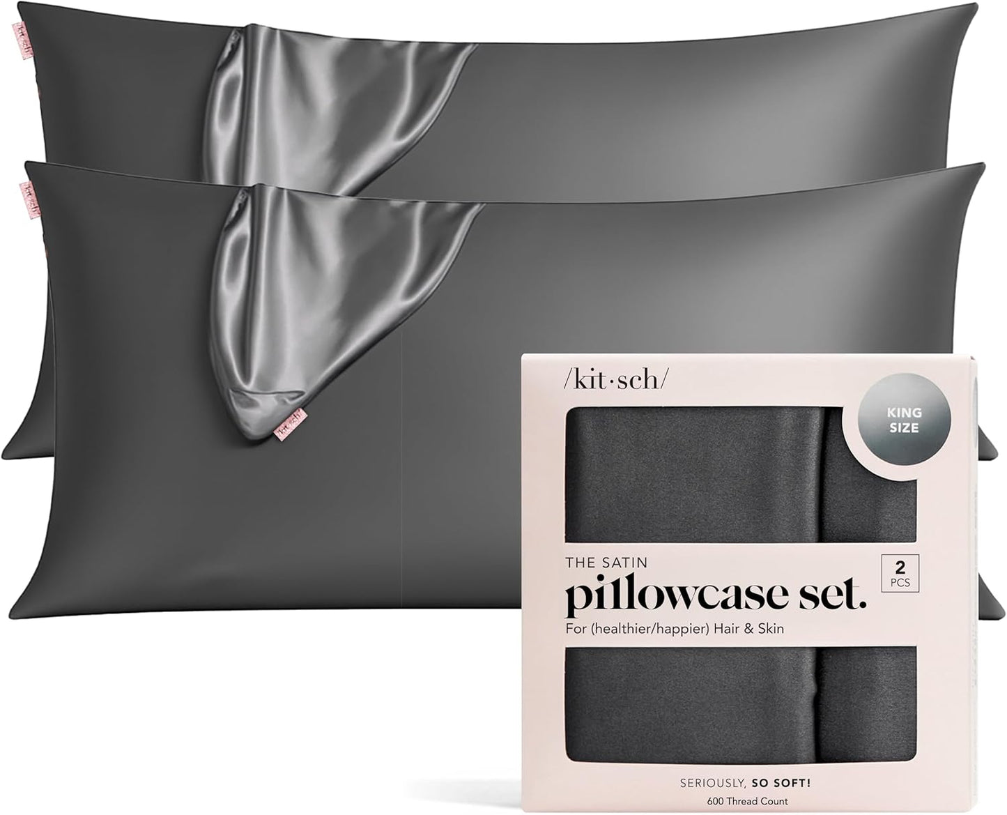 Kitsch Satin Pillowcase Set of 2 for Hair, Skin & Sleep