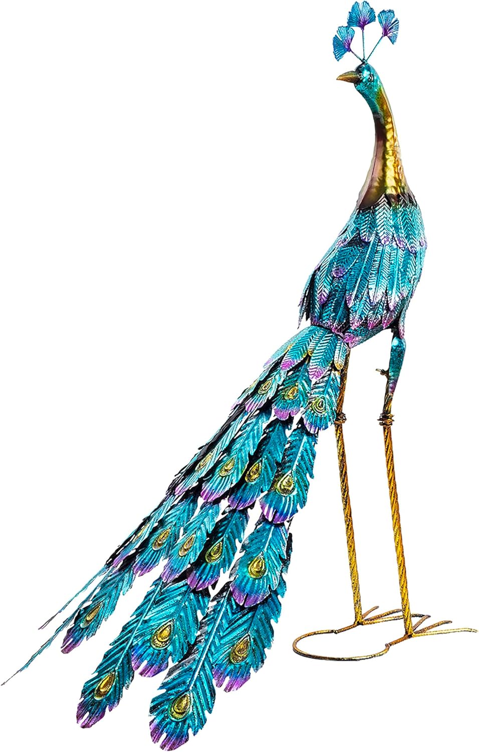 Stunning 37 Inch Metallic Peacock Statue for Garden Decor