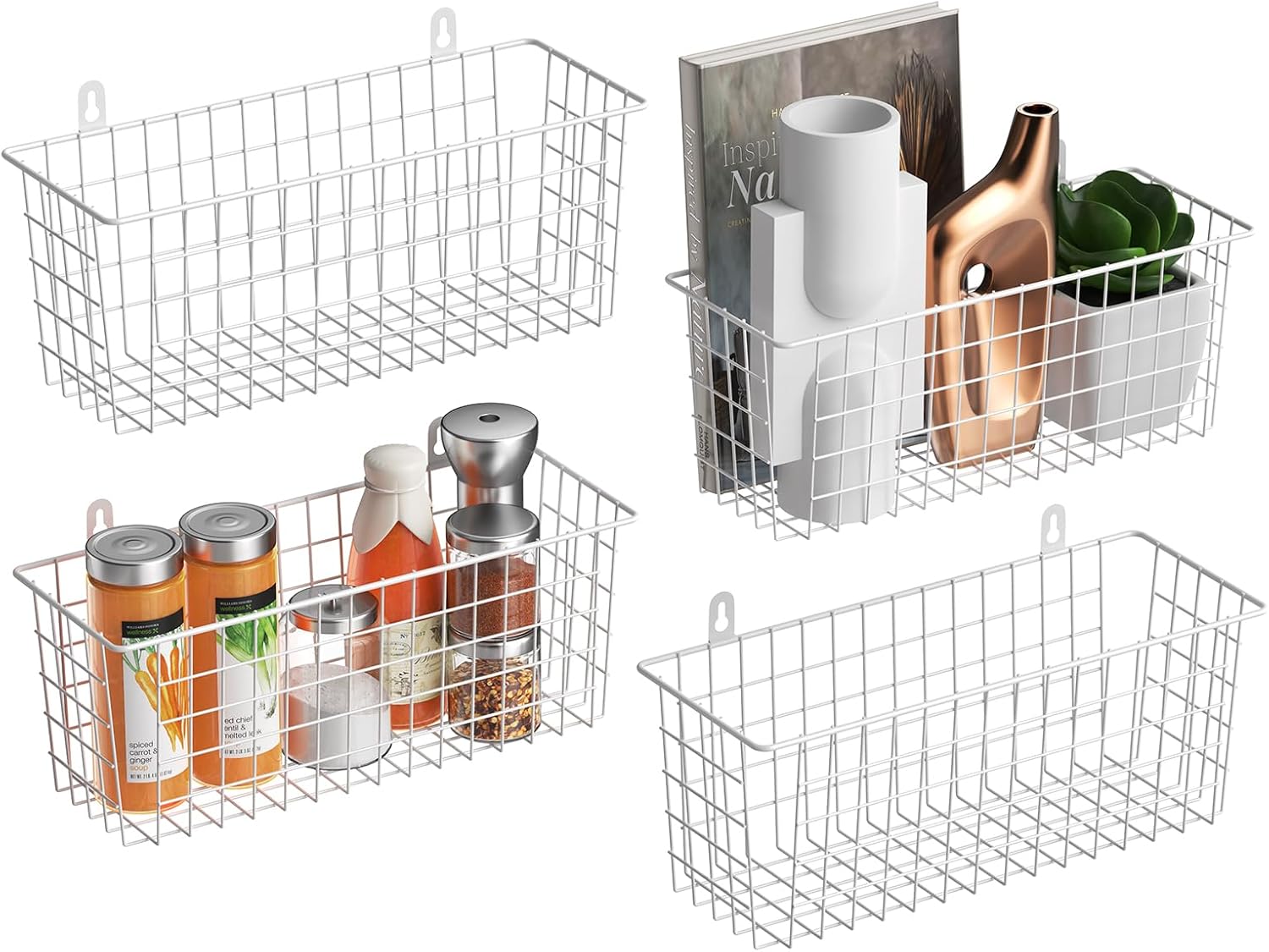 Extra Large Wire Basket 4-Pack for Rustic Home Storage