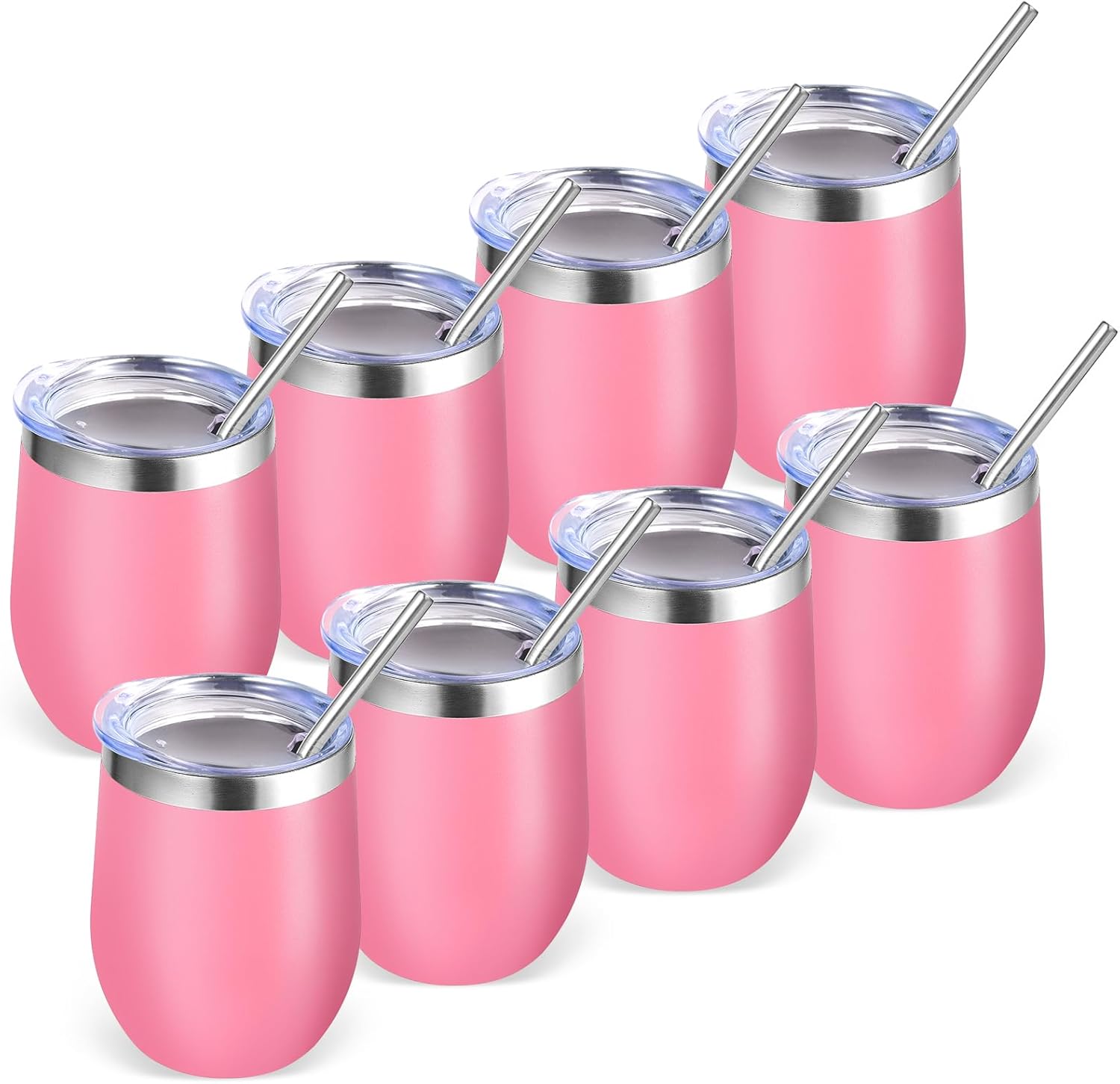 12oz Stainless Steel Wine Tumbler with Lid - 8 Pack Set