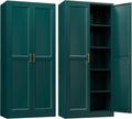 Stylish 71in Green Metal Pantry Cabinet with Adjustable Shelves