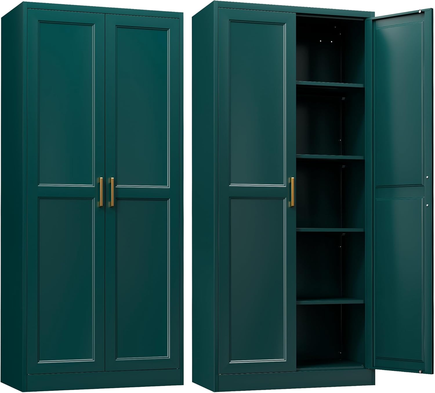 Stylish 71in Green Metal Pantry Cabinet with Adjustable Shelves