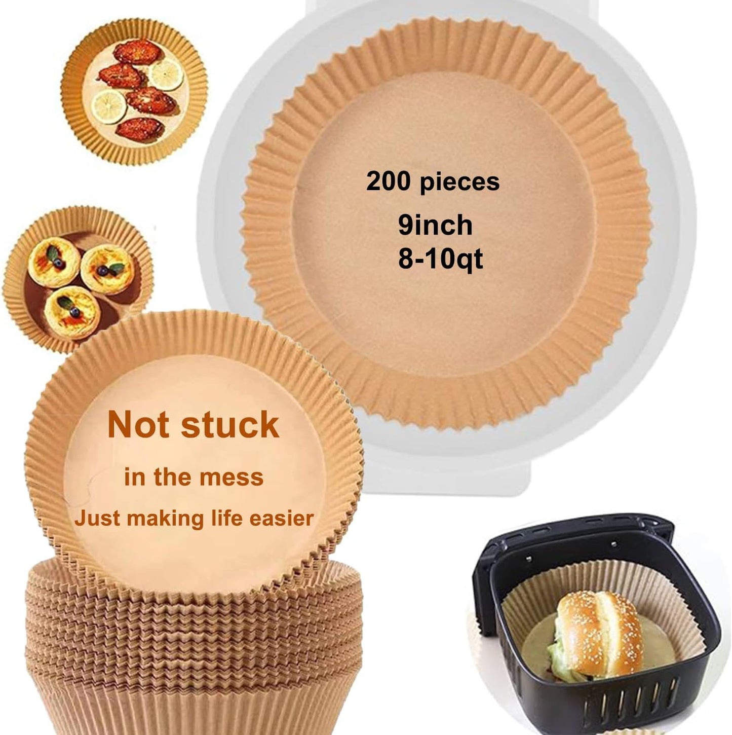 200PCS Non-Stick Air Fryer Liners for 8-10QT - Jikileet