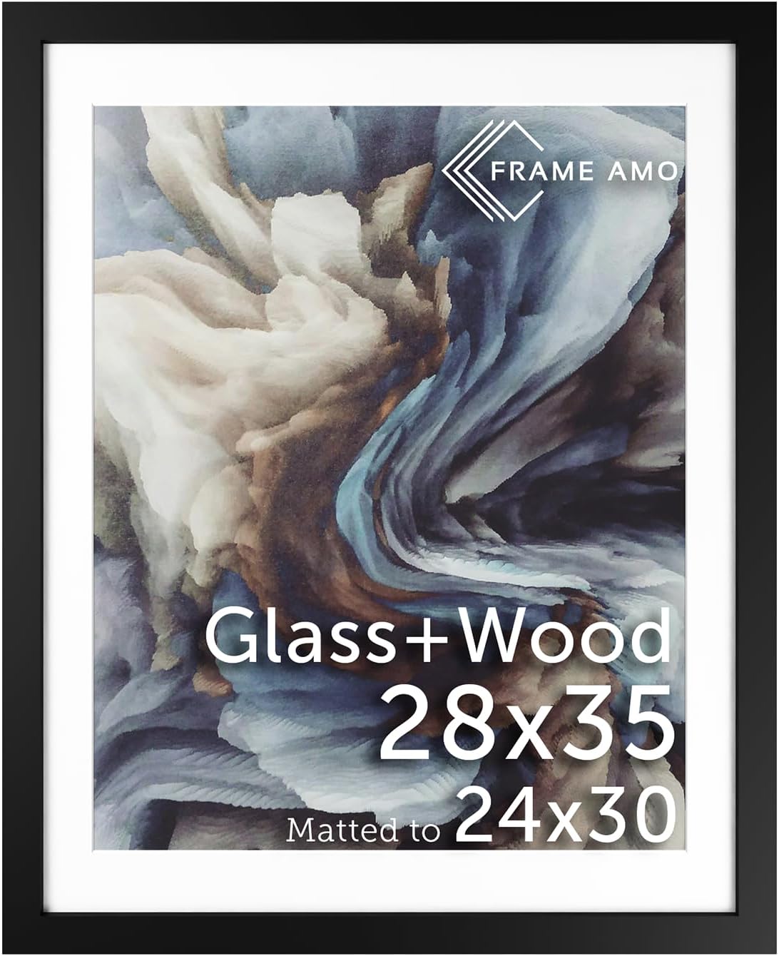 Solid Wood Poster Frame with White Mat for 24x30 Images