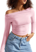 SUUKSESS Off Shoulder Long Sleeve Fitted Crop Top - Double Lined