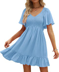LILLUSORY Flowy Casual Mini Dress - Flattering Smocked V-Neck