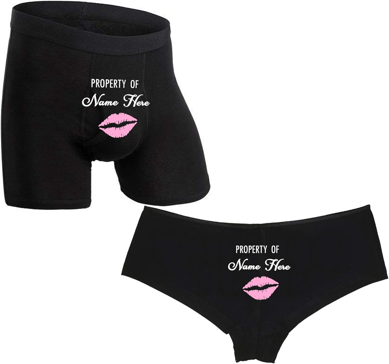 Personalized Couples Underwear Set of 2 Black Boxer Briefs