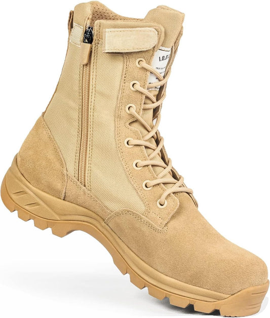 Men's Military Tactical Work Boots with Side Zipper for Comfort