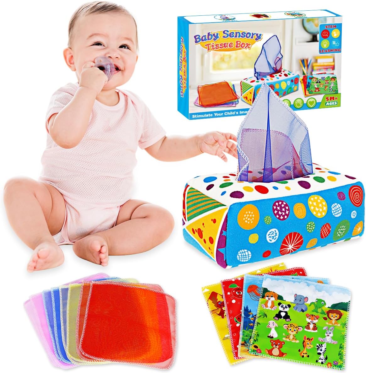 Soft Crinkle Sensory Baby Toy - Aiduy Montessori Tissue Box