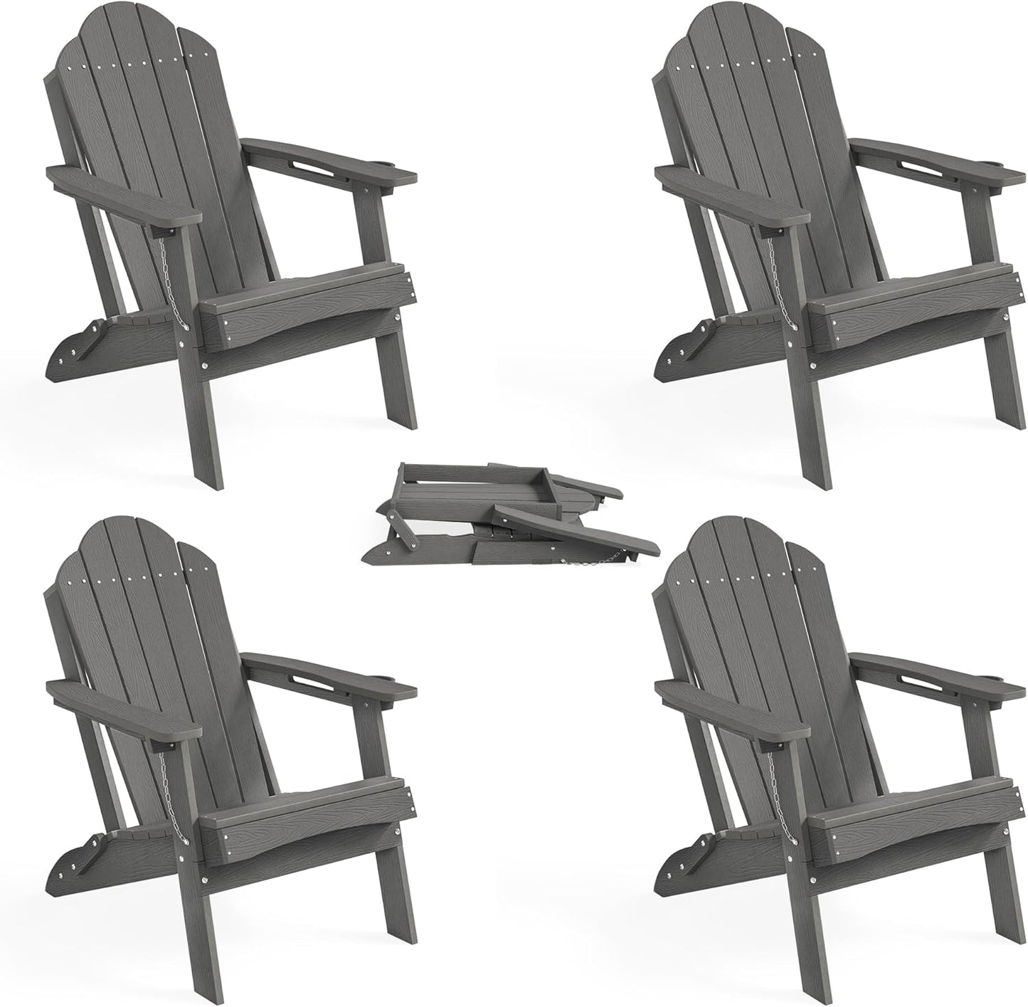 LUE BONA Folding Adirondack Chair Set with Cup Holder for Relaxation