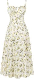 Women Floral Corset Midi Dress with Spaghetti Straps - Flowy Boho Fit
