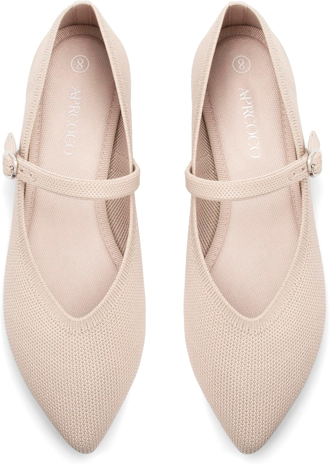 Knit Pointed Toe Ballet Flats with Ankle Strap for Women