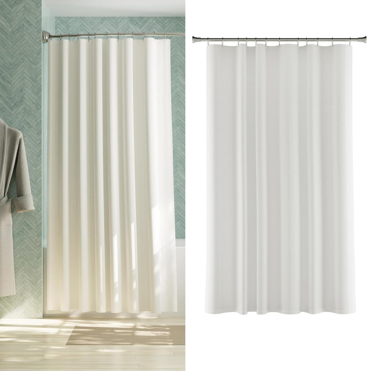 Water-Repellent Fabric Shower Curtain Liner, Machine Washable, 70x72 - White