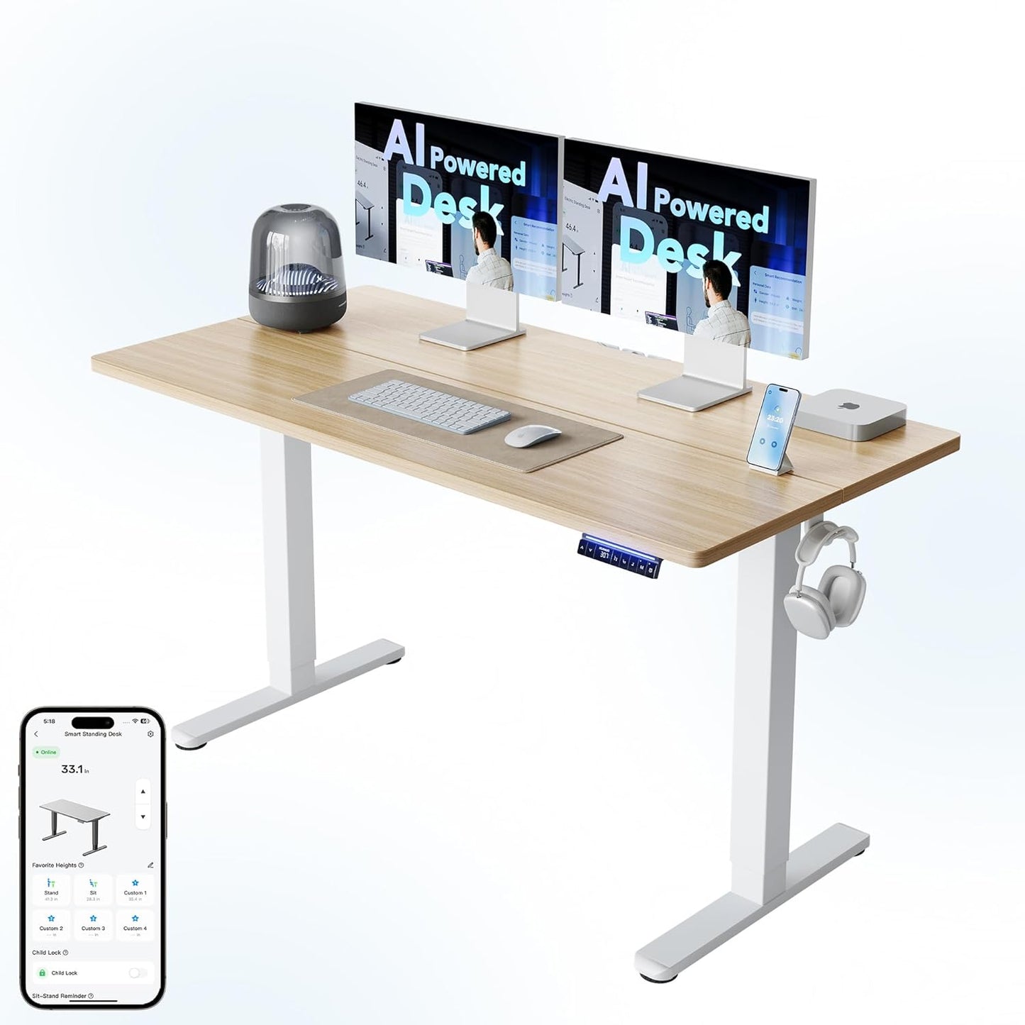 HUANUO AI-Powered Electric Standing Desk with Smart APP Features
