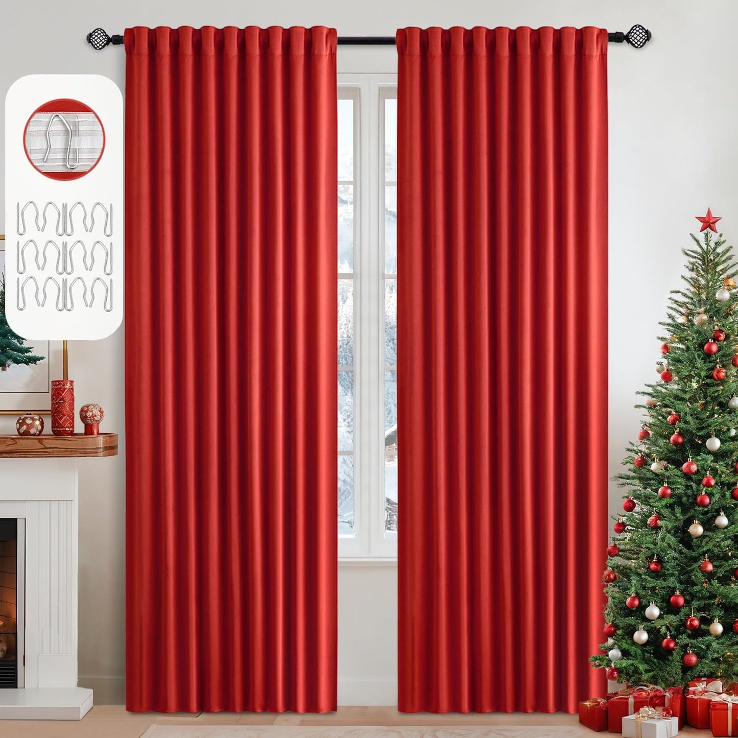 MIULEE Christmas Red Blackout Curtains 84 Inch Length Set