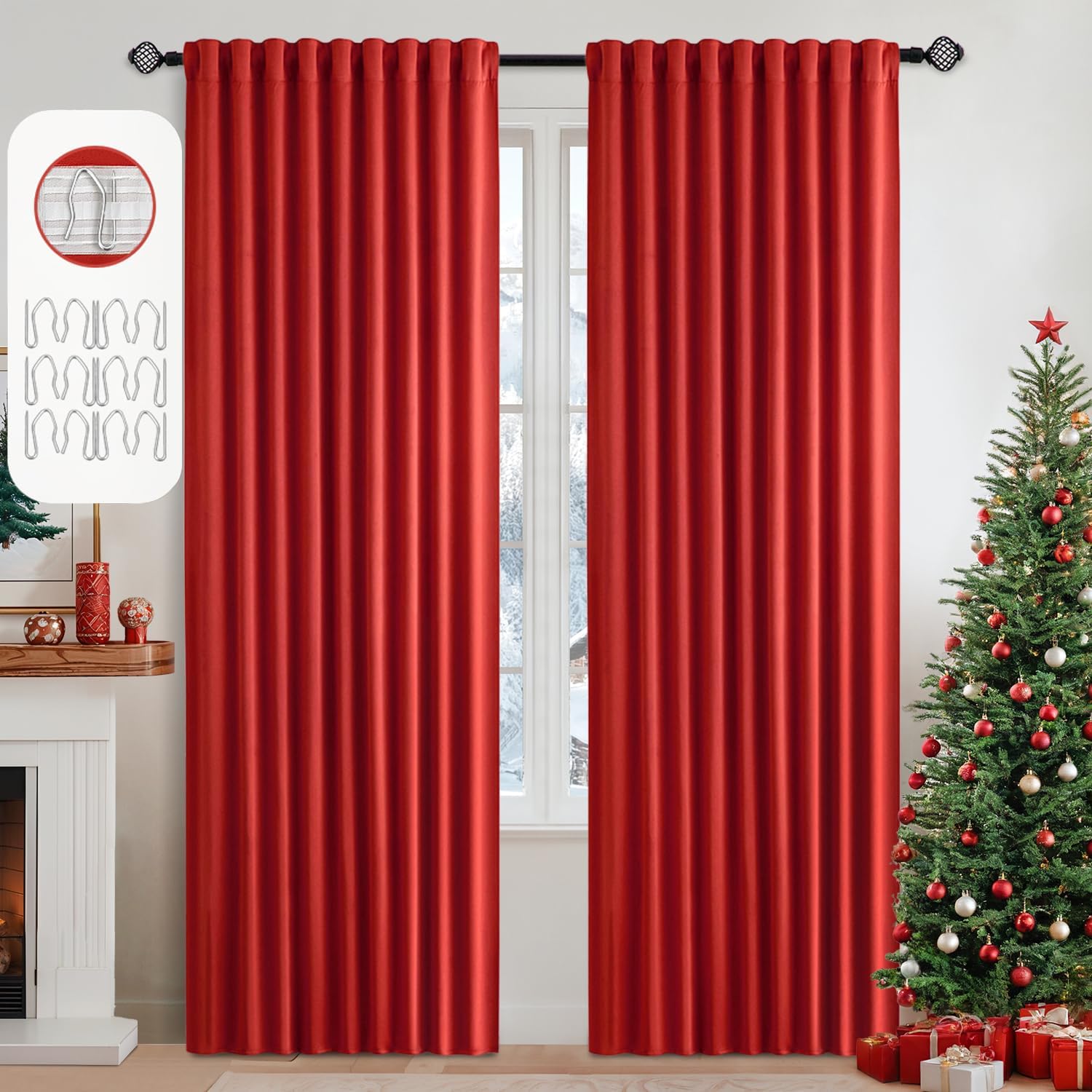 MIULEE Christmas Red Blackout Curtains 84 Inch Length Set