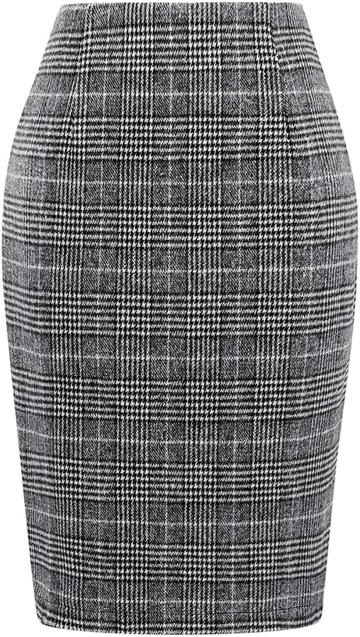 Womens Wool Plaid Pencil Skirt for Fall Winter Fashion 2023