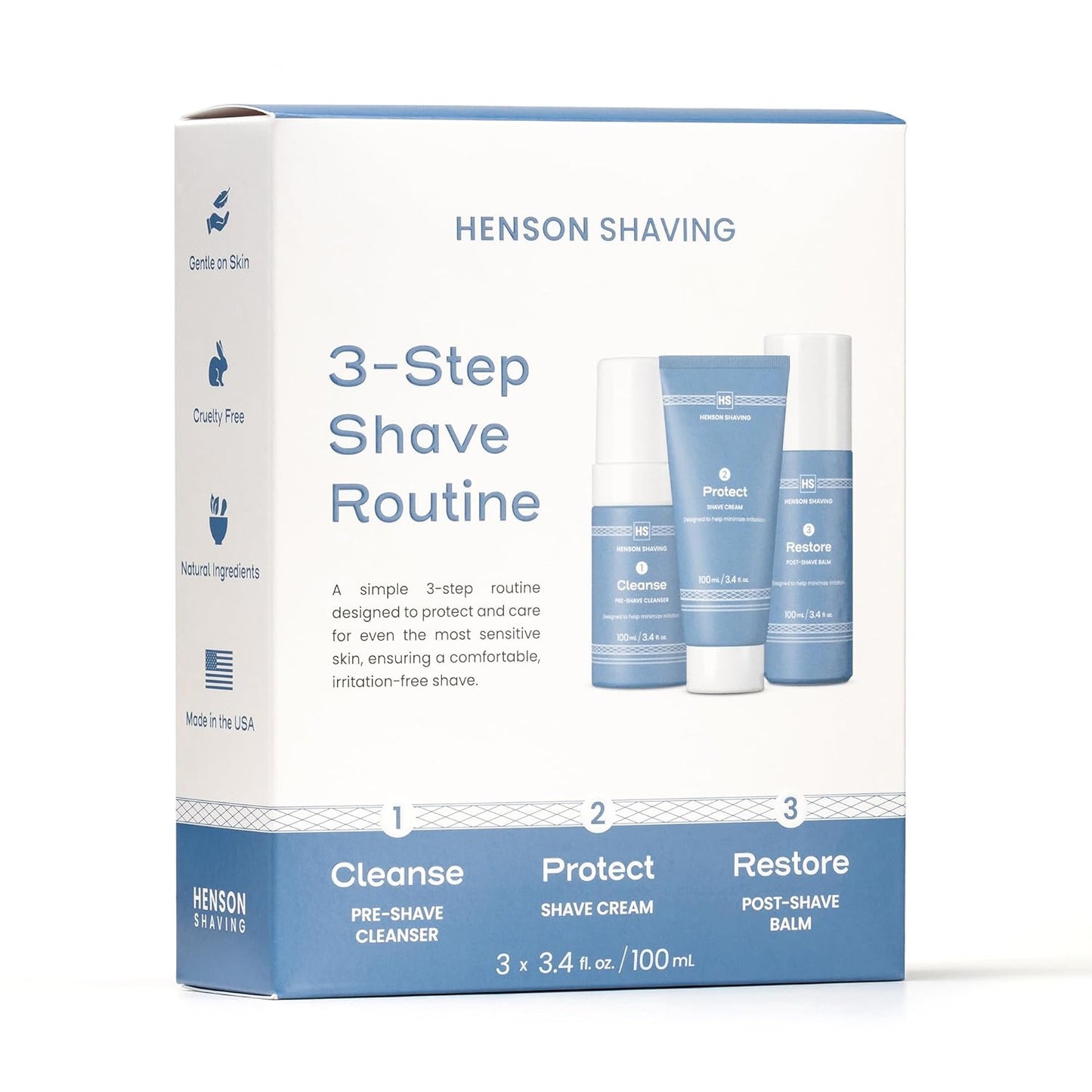 Henson Shaving Skin Care Combo 3-Step Kit for Men - Smooth Shaves