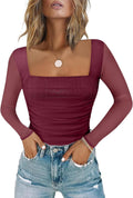 Chunpin Women's Long Sleeve Mesh Ruched Thong Bodysuit - Sleek Fit